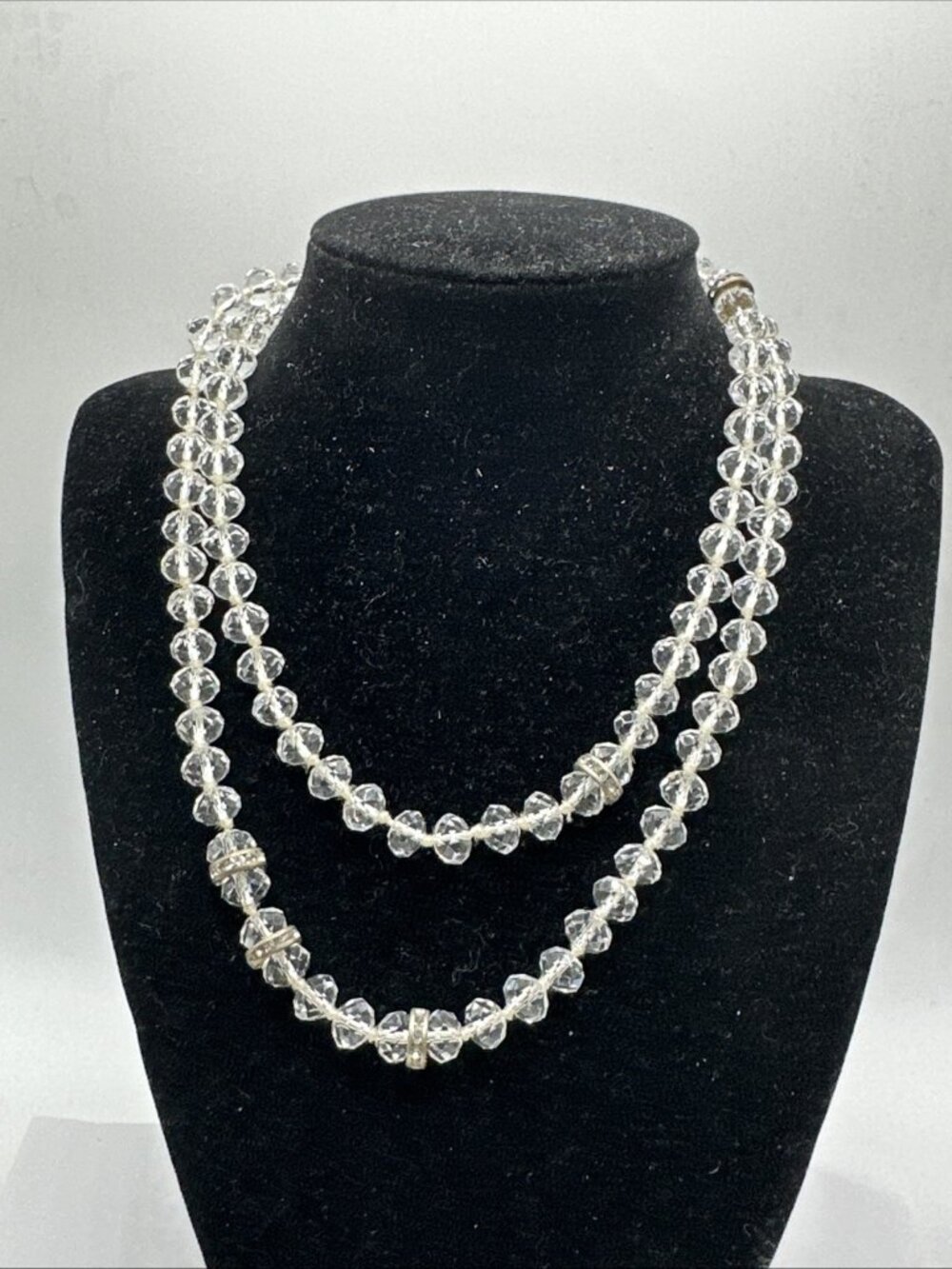 J.Crew Crystal Necklace Clear Beaded Rhinestone Statement Sparkling Shiny 32”